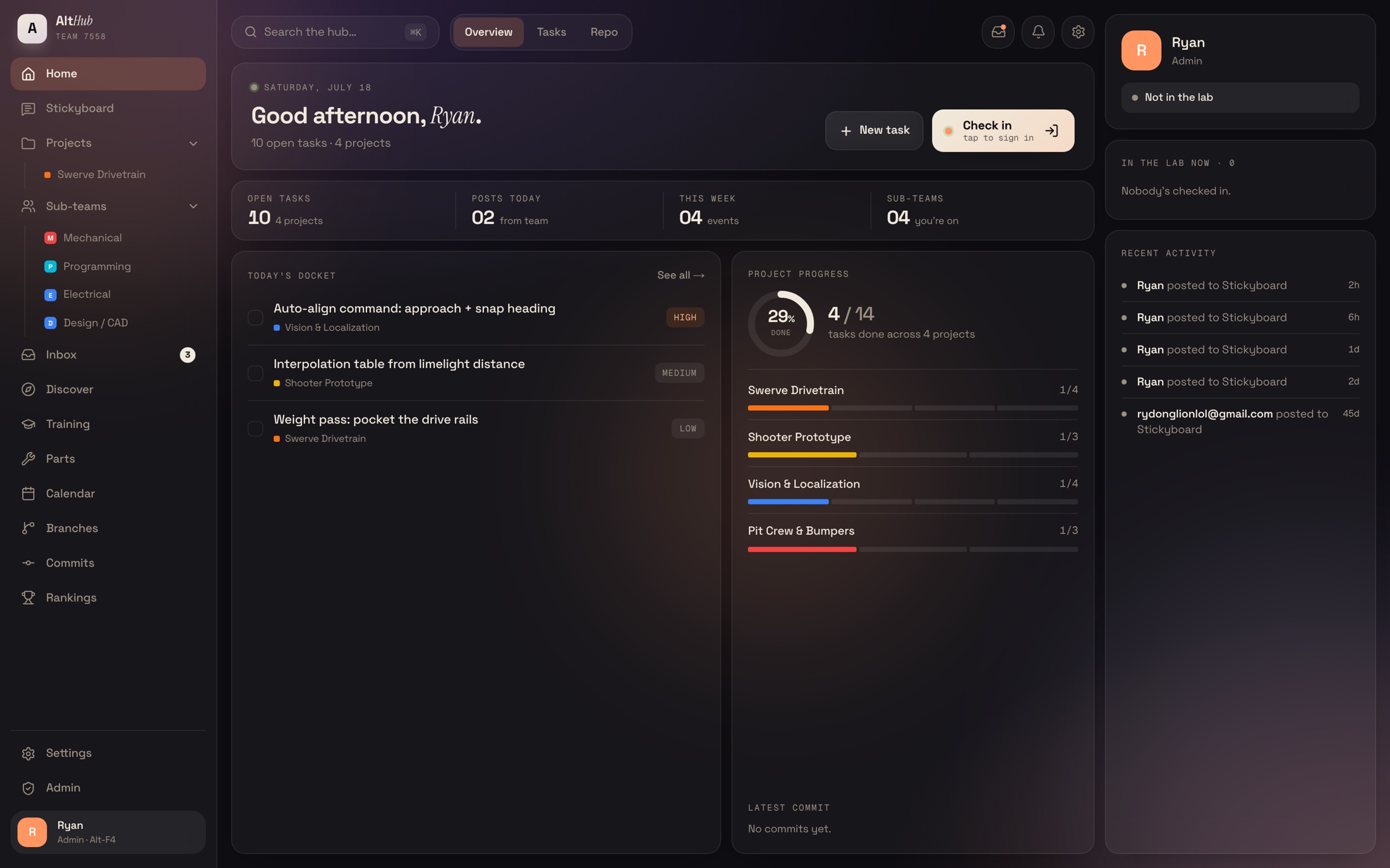 AltHub dashboard