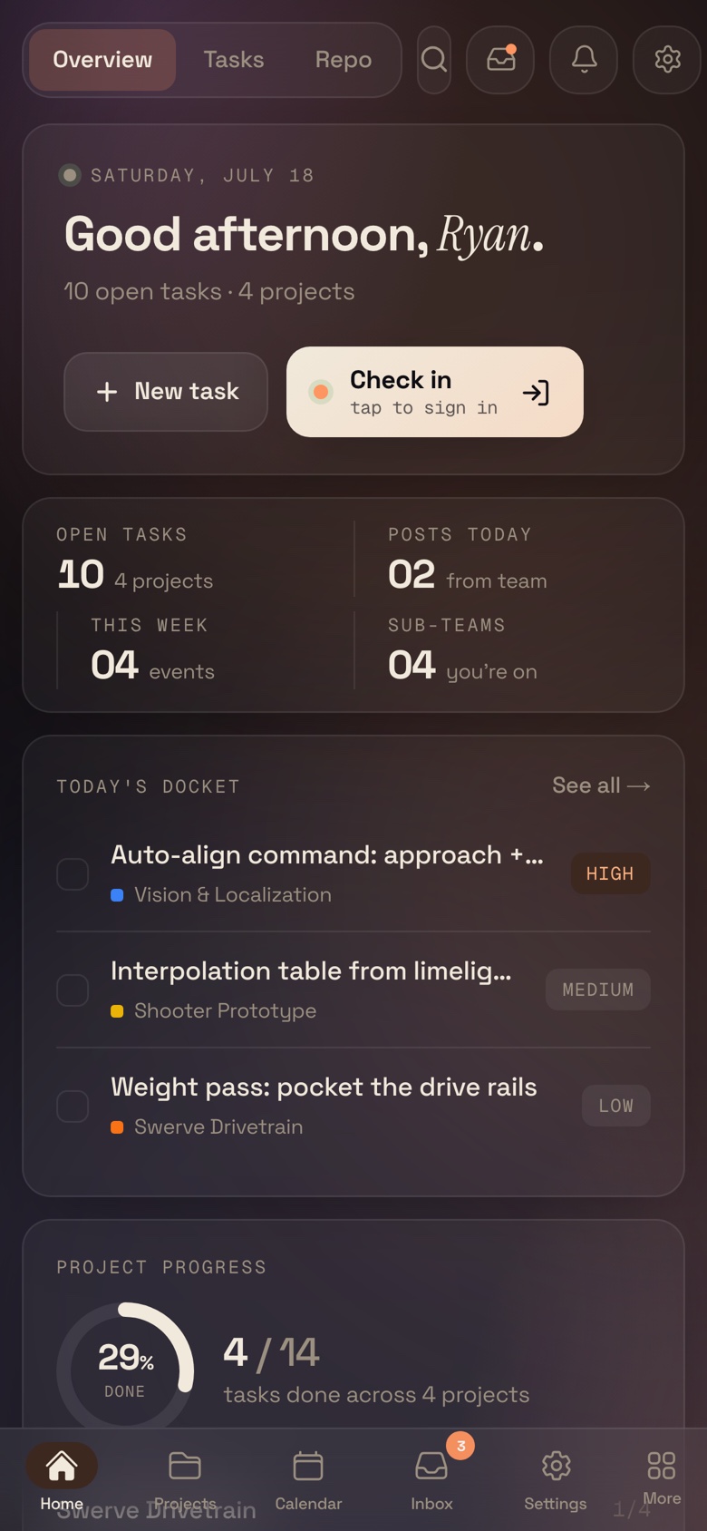 Dashboard on mobile